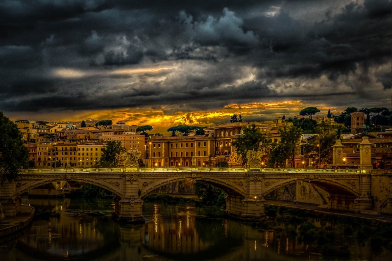 Rome, europe, building, cityscape, reflection, town, italy, famous Place, Tiber, history, Last days, beige, last  days, 2K, night, river, bridge - Man Made Structure