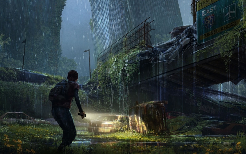 built structure, one person, girl, 2K, casual clothing, the last of us, building exterior, night, nature, outdoors, standing, city, leisure activity