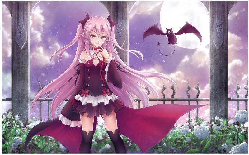 females, fairy, witch, beautiful woman, celebration, fairy Tale, beautiful, halloween, front view, Krul Tepes, backgrounds, flower, The last Seraphim, moon