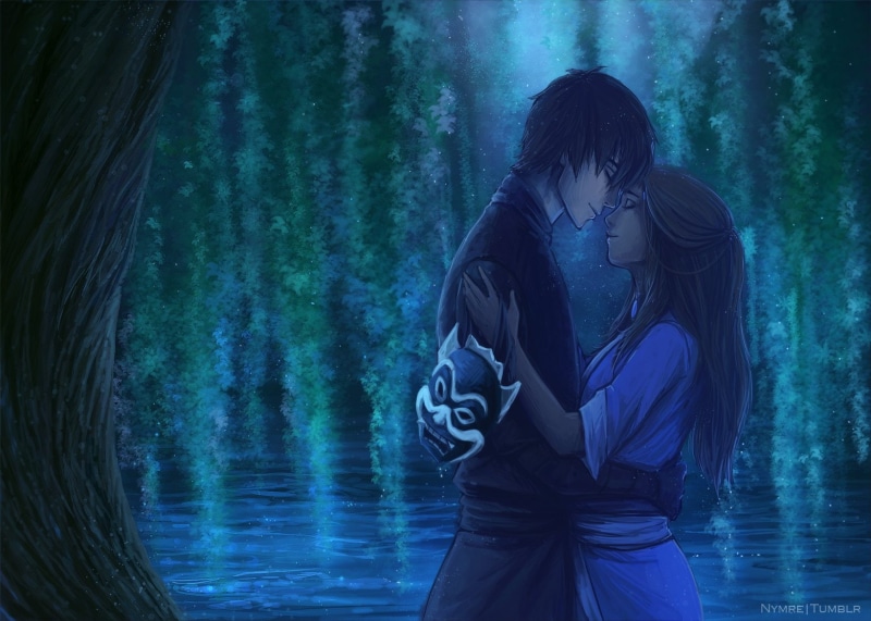 Hug, Love, Black Hair, The Last Airbender, Mask, Brown Hair, Zuko (Avatar), Water, Blue, Avatar (Anime), Katara (Avatar), Anime, Avatar: The Last Airbender