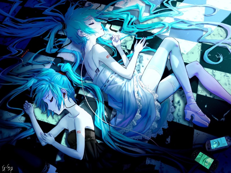 night, dress, miku, thighhighs, last, good, (vocaloid), anime, 1080P, vocaloid, headphones, hatsune