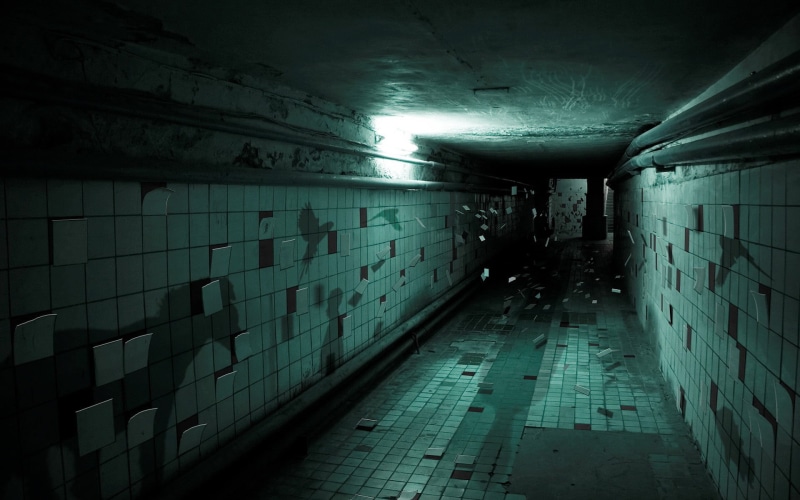 direction, ceiling, public transportation, wall - building feature, shadow, tunnel, no people, digital art, lighting equipment, underpass, architecture