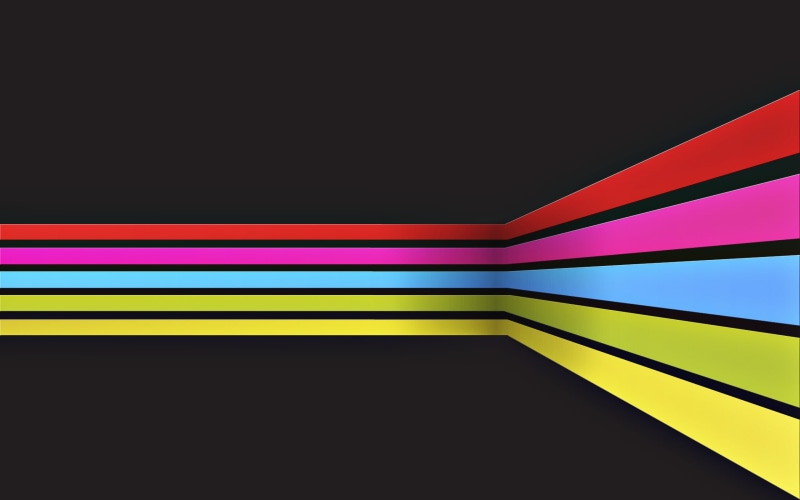style, geometric Shape, vibrant Color, architecture, fluorescent light, rainbow, shape, colors, 2K, black background, blue, glowing, design, black color