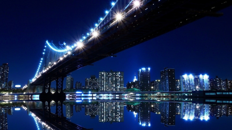 late, hd, water, golden, 1080P, bridge, gate, lights, view, night, city