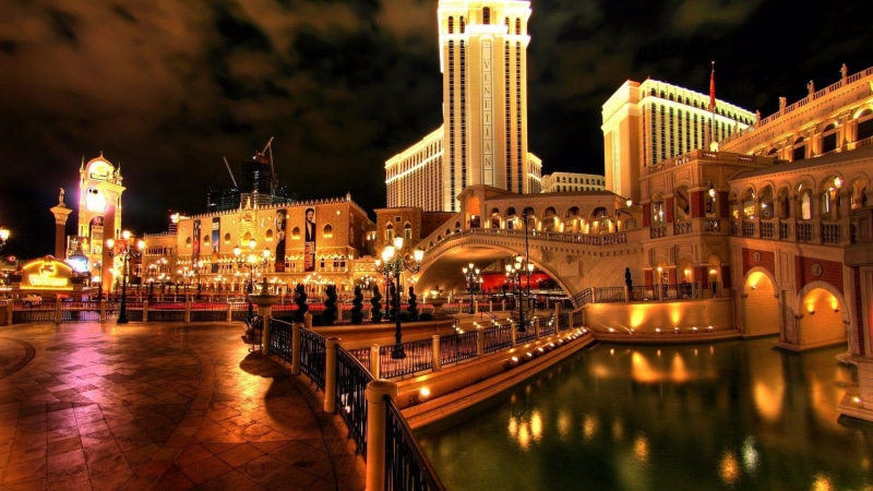 hotel, 1080P, night, vegas, nature and landscapes, bridge, canal, late, resort, lights, venetian