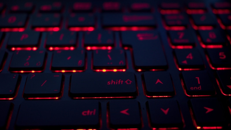 computer part, macro, indoors, close-up, electrical equipment, technology, communication, keyboard, 5K, red light, number, computer, alphabet, full frame