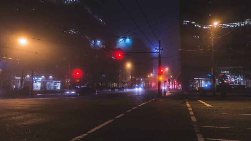 late, contemplate, architecture, car, street light, light, electricity, quiet, road, urban, the way forward, downtown, transportation, built structure