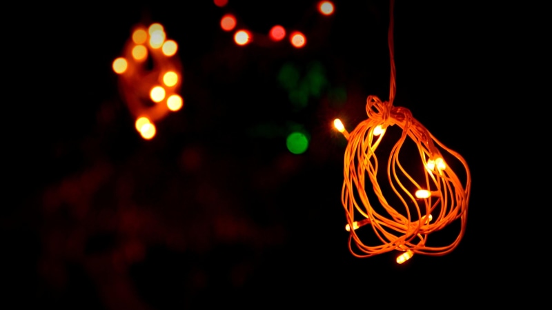 christmas, christmas decoration, dark, glowing, bright, outdoors, close-up, hanging, party, light - natural phenomenon, night, celebration, decor, motion