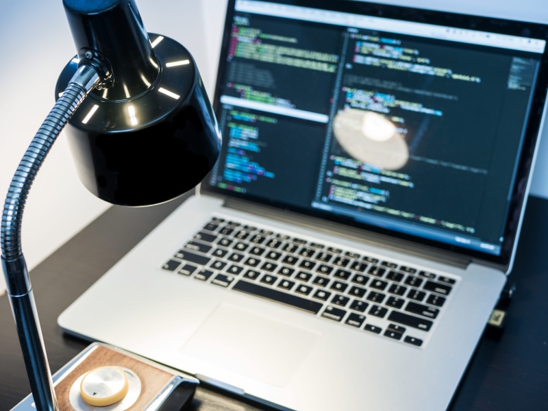lamp, computer, programming, furniture, studying, communication, indoors, light, reflection, night, internet, 4K, close-up, keyboard, table, computer equipment