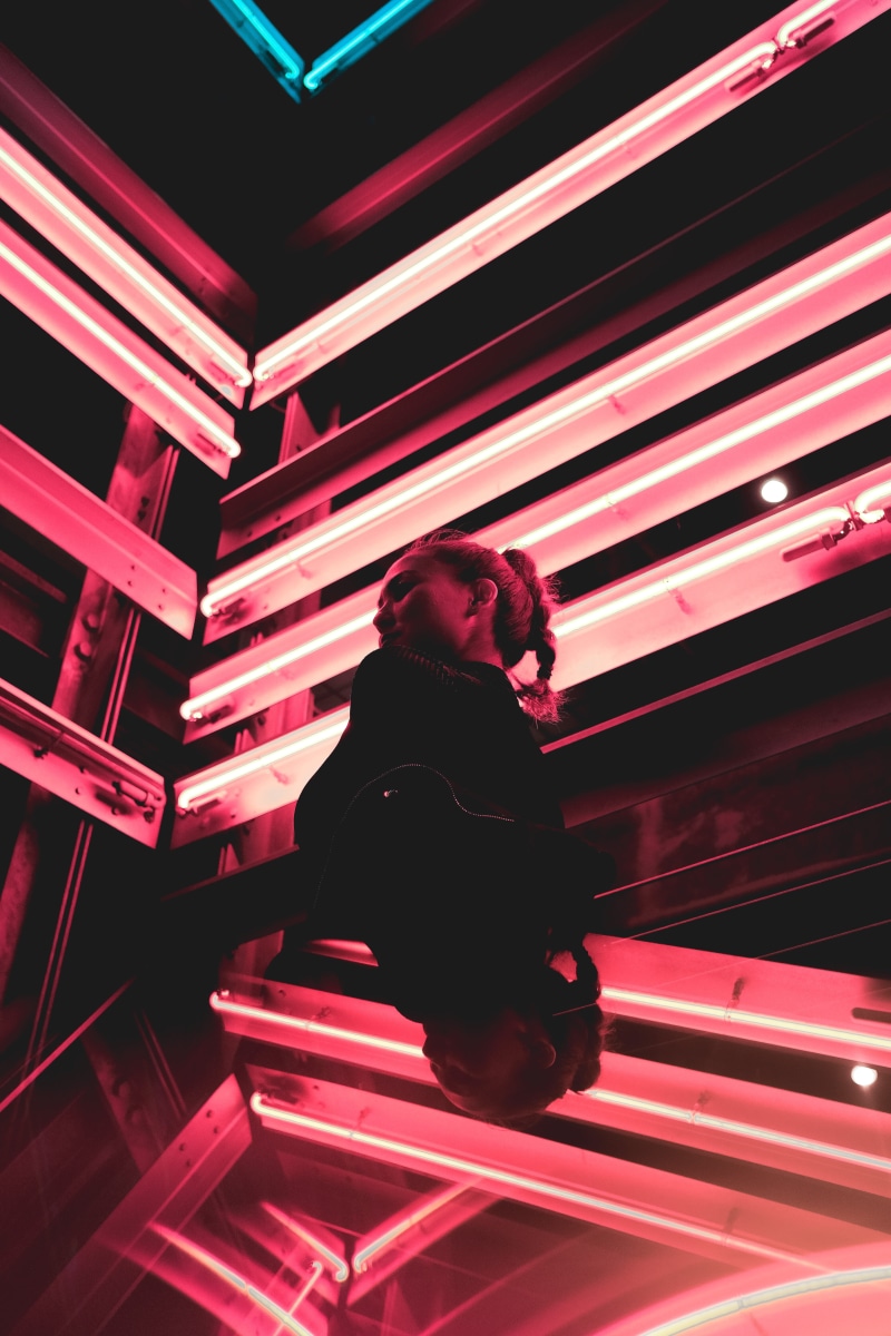 light, red neon, portrait, neon portrait, people, neon light, creative portarit, reflection, action, neon, technology, working, 5K, late night, night