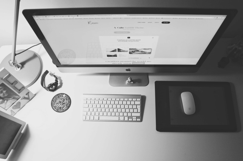 mac, business, desktop pc, communication, table, computer monitor, workspace, wireless technology, furniture, setup, high angle view, desk, computer keyboard