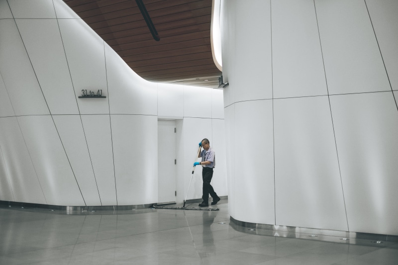 architecture, built structure, sweep, museum, cleaner, night shift, cleaning, occupation, clothing, uniform, janitor, white, business, adult, warehouse