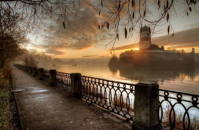 europe, bare tree, tree, cityscape, dawn, scenics, morning, tranquil Scene, hand, tranquility, cultures, cloud - sky, urban Scene, old, orange color, no People