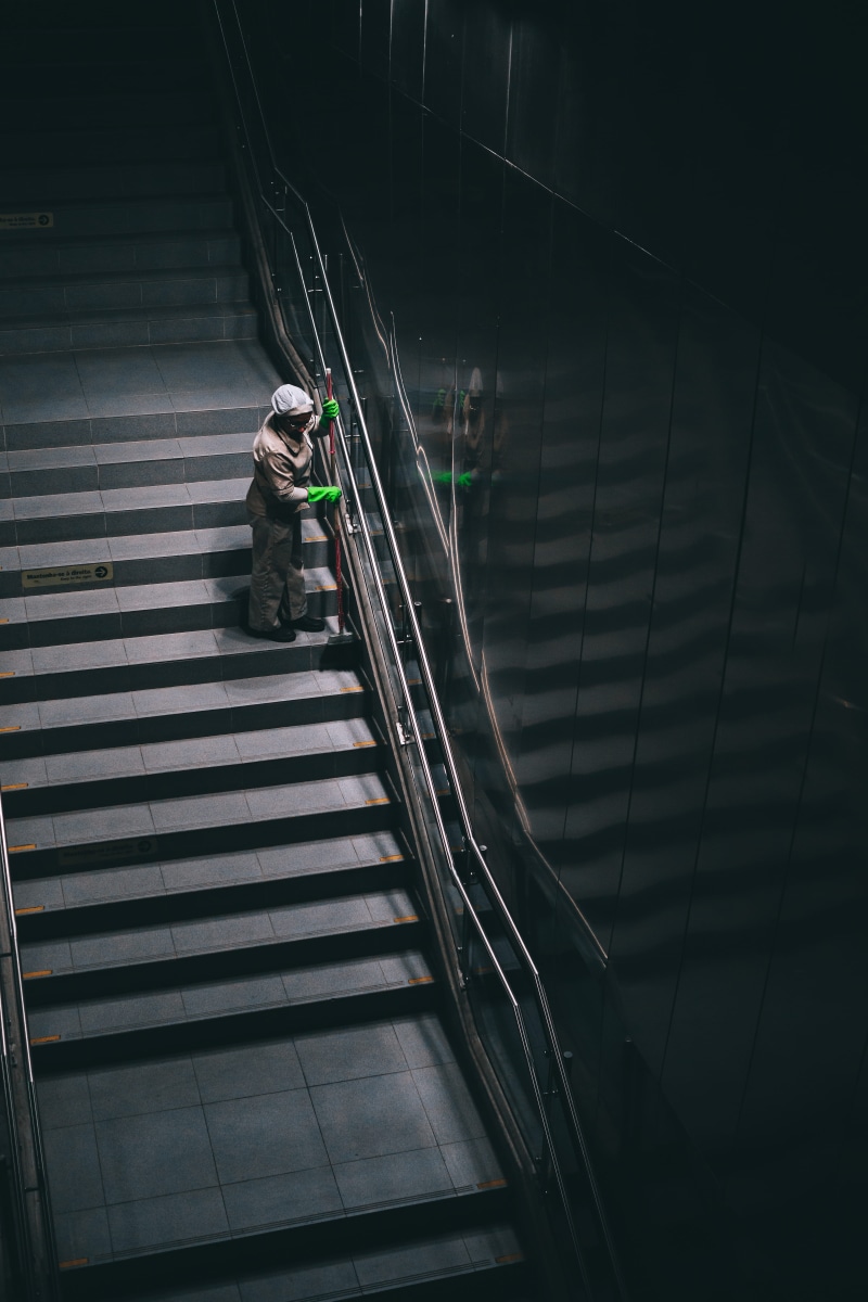 glass items, shadow, steps, staircase, metro, subway system, one person, 5K, high angle view, nature, connection, light, metro station, person, modern