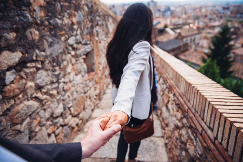 rear view, nature, human arm, real people, Women, railing, lifestyles, connection, hairstyle, 4K, young women, leisure activity, leading, human body part