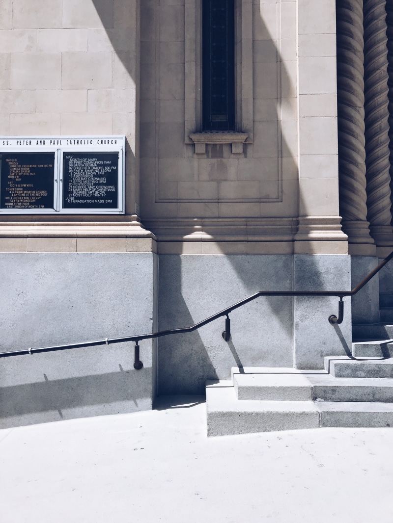 sunlight, church, staircase, 4K, famous Place, little italy, architectural Column, sf, urban Scene, building, stair, building Exterior, modern, hand rail
