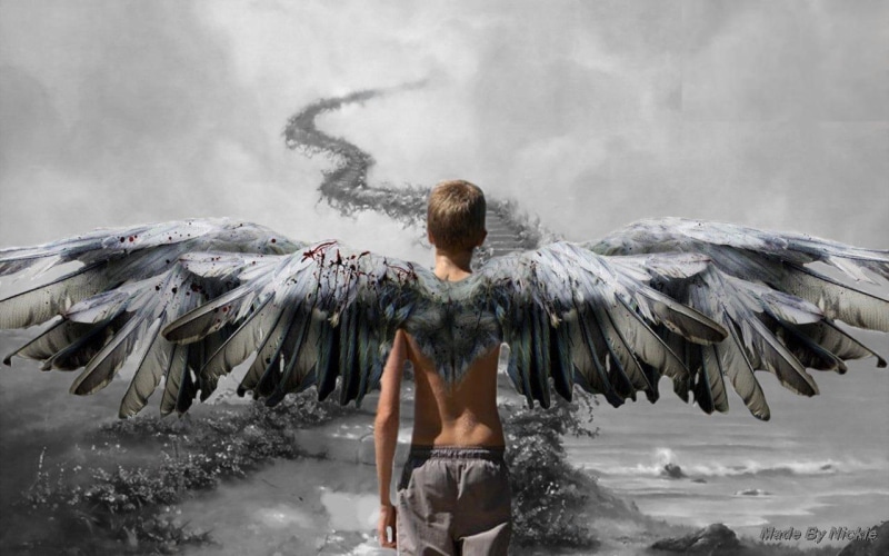 720P, hd, Heavenly, art, boy, Angel, people, stairway