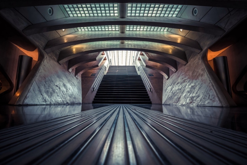 stairway, interior, tunnel, stairs, 1080P, symmetry, architecture