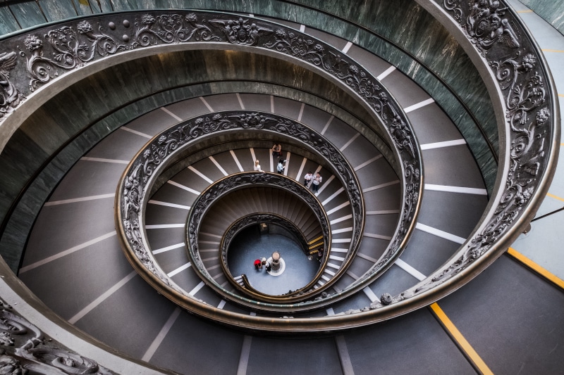 musei vaticani, roma, vatican city, railing, architecture, high angle view, curve, design, ornate, shape, day, vatican museum, staircase, steps and staircases