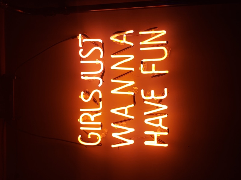 neon, fun, lighting equipment, red neon, western script, dessert, food, text, alphabet, glowing, illuminated, signage, capital letter, orange, neon light