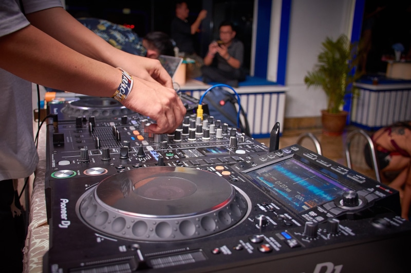 sound studio, focus on foreground, stereo, indoors, mixing panel, close-up, real people, performance, party, 4K, sound, electronics, audio equipment, nightlife