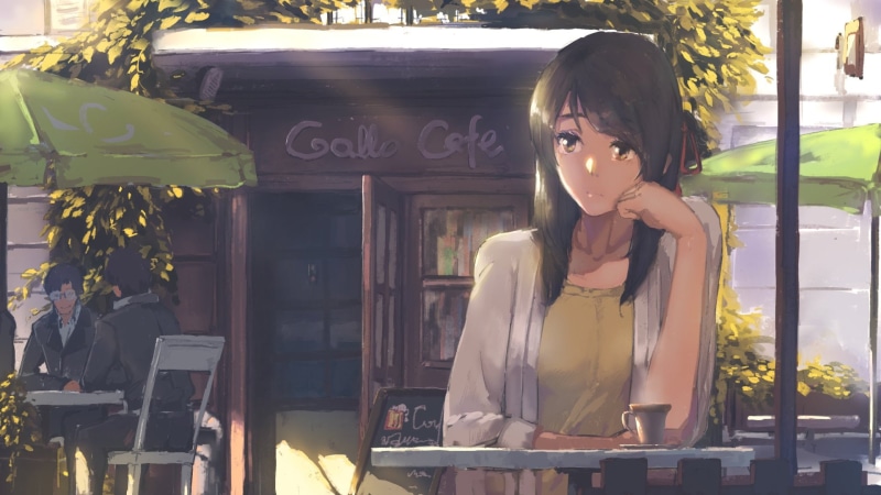 real people, young adult, Kimi No Na Wa., plant, looking, lifestyles, front view, Anime, young women, standing, outdoors, 1080P, casual clothing, one person