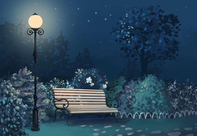 1080P, park, lantern, bench, artwork