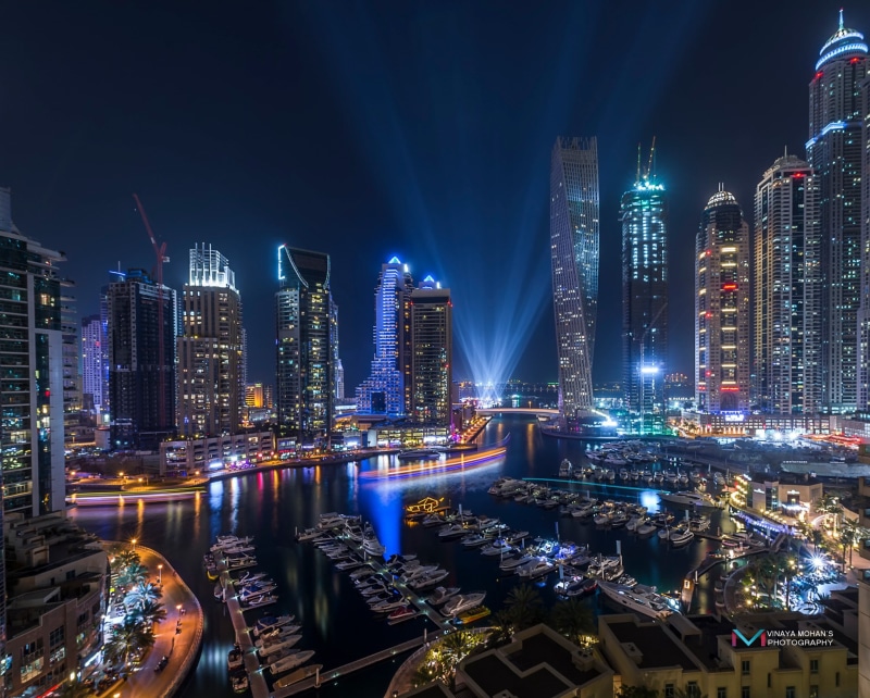 1080P, night, night lights, marina, light, uae, city, dubai, UAE city of Dubai Marina