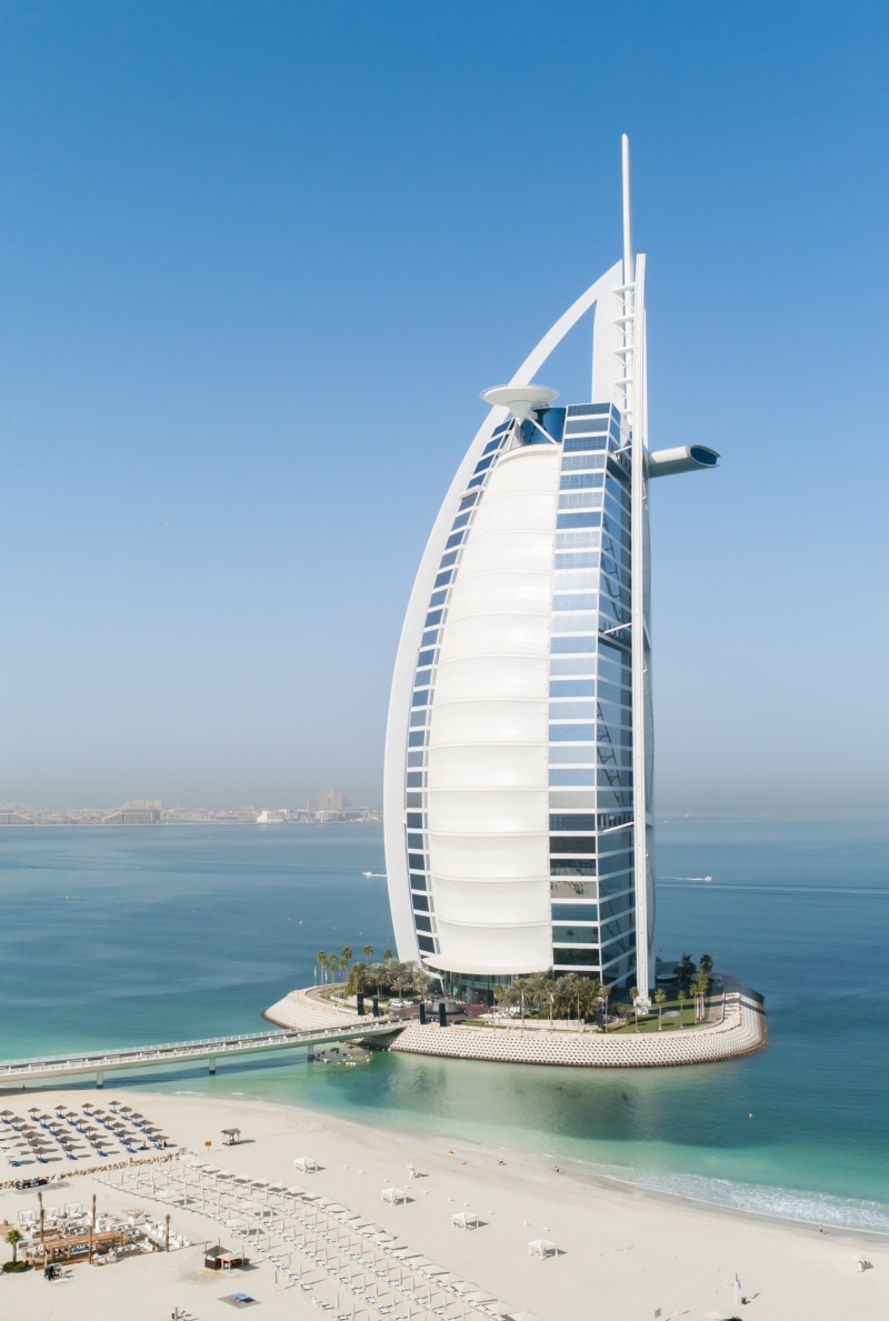 arab, middle East, scenics - nature, built structure, building exterior, outdoors, al, persian Gulf Countries, 2K, sea, burj, modern, daytime, burj Al Arab Hotel