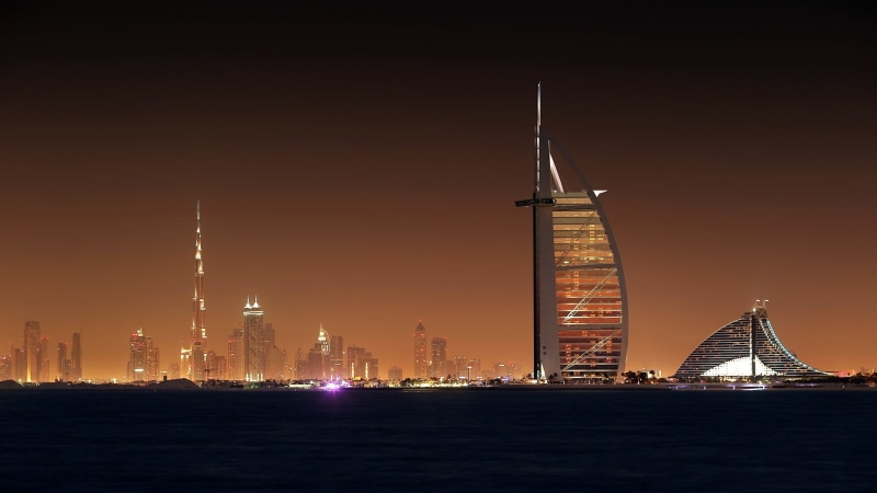 sky, illuminated, tall - High, spire, jumeirah, water, al, travel, built Structure, city Life, dusk, construction Industry, shanghai, modern