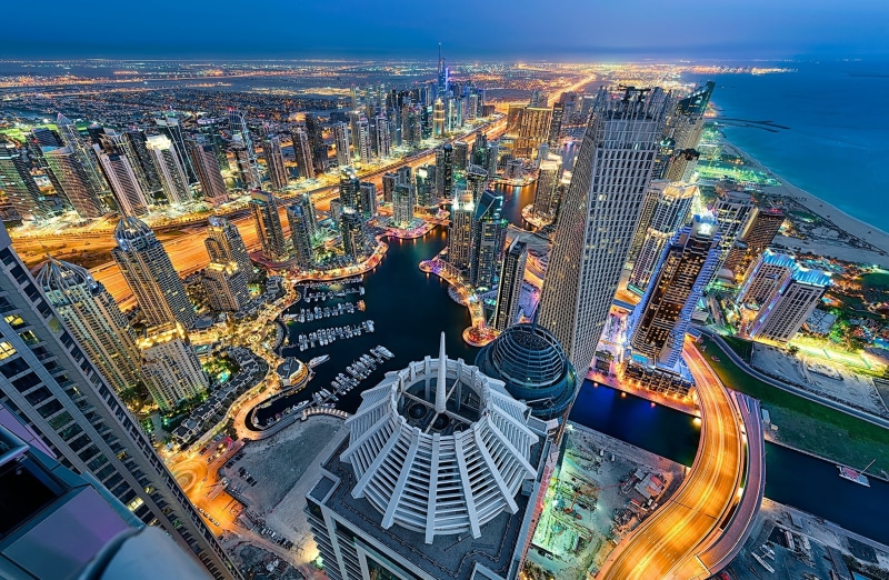 office Building, panorama, night city, road, harbor, persian Gulf Countries, building, building Exterior, tall - High, travel, glass, river, coast, built Structure