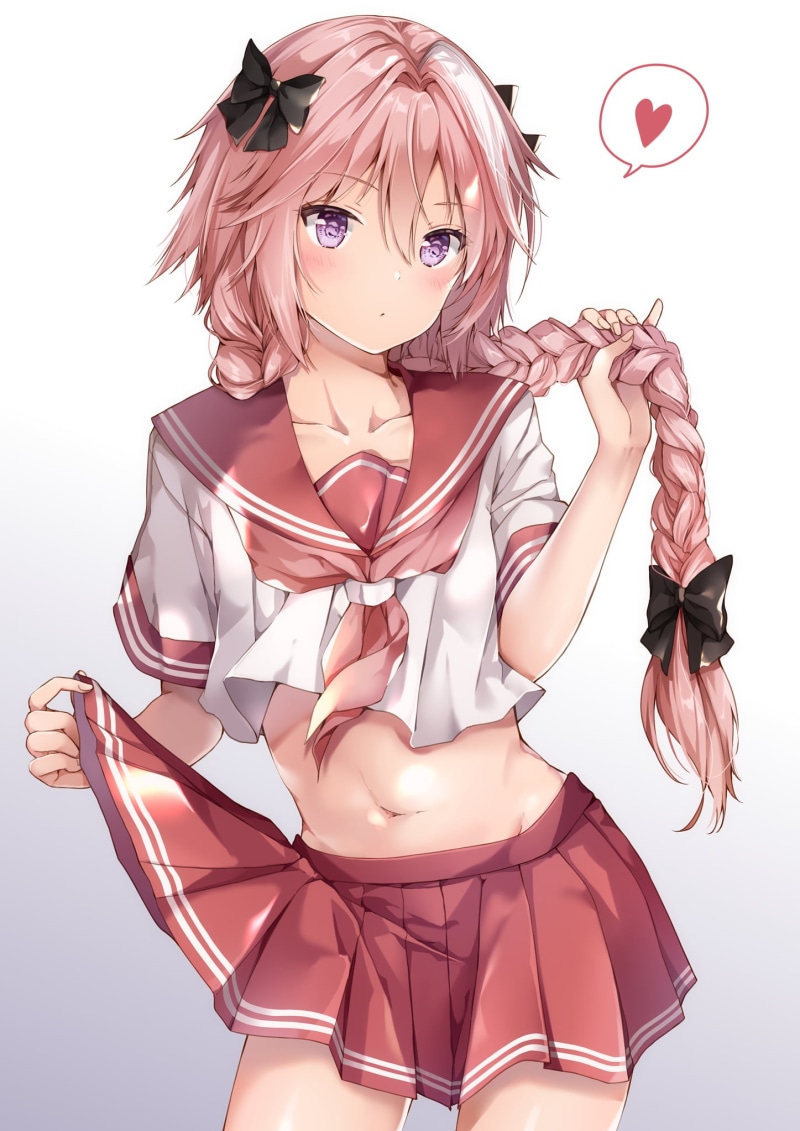 anime girls, belly, purple eyes, heart, 1080P, Rider of Black (Fate/Apocrypha), long hair, Fate Series, simple background, Fate/Grand Order, Astolfo (Fate/Apocrypha)