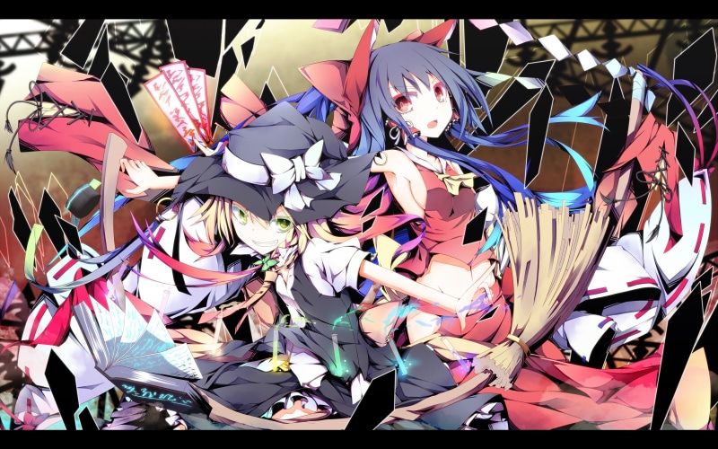 navels, Touhou, 1080P, miko, anime girls, Kirisame Marisa, Hakurei Reimu, anime, sideboob