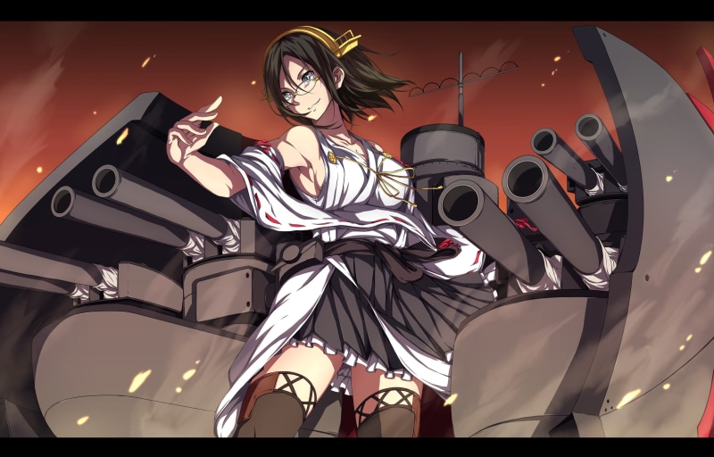 representation, Kantai Collection, female, character, auto post production filter, illustration, Kirishima (KanColle), sideboob, illuminated, creativity