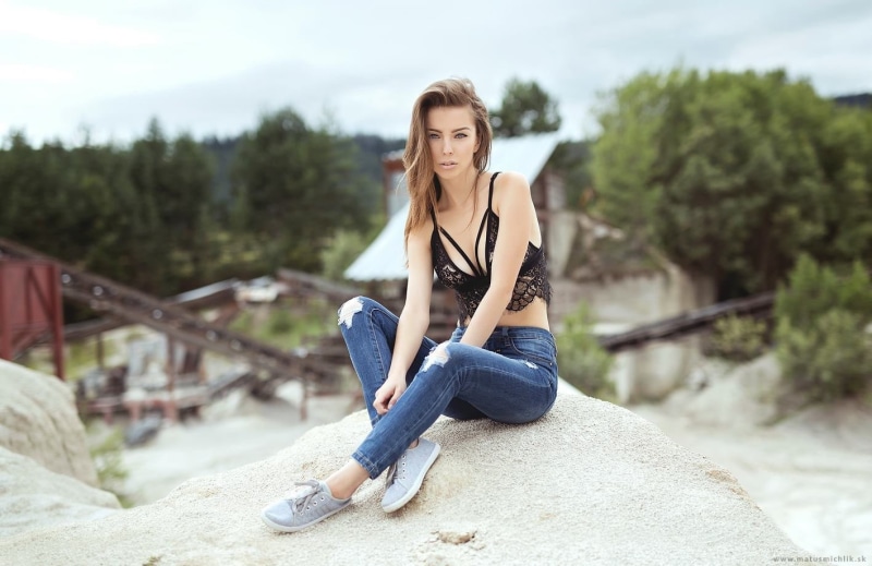 one person, 720P, sideboob, lace top, women, cleavage, beauty, sitting, denim, young adult, brunette, leisure activity, healthy lifestyle, jeans, portrait