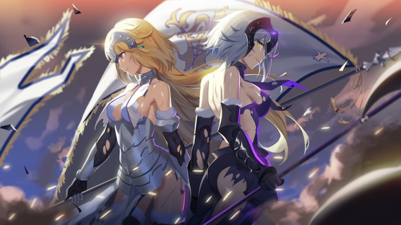 warrior, short hair, sideboob, yellow eyes, anime, Avenger (FateGrand Order), banner, FateApocrypha, Fate Series, black gloves, silver hair, FateGrand Order