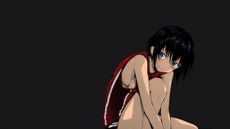 manga, sportswear, tomboys, anime girls, 1080P, anime, sideboob, short hair, black hair, blue eyes, smiling, Hisasi