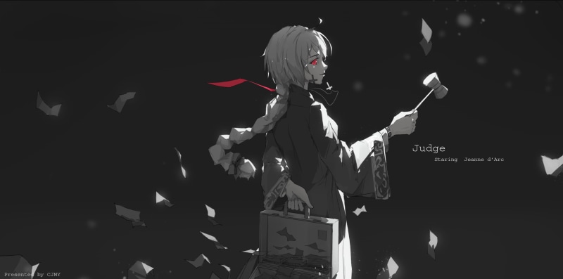 music, costume, holding, cross, dark, indoors, human representation, celebration, one person, red eyes, artist, anime girls, waist up, creativity, Ruler (Fate/Grand Order)