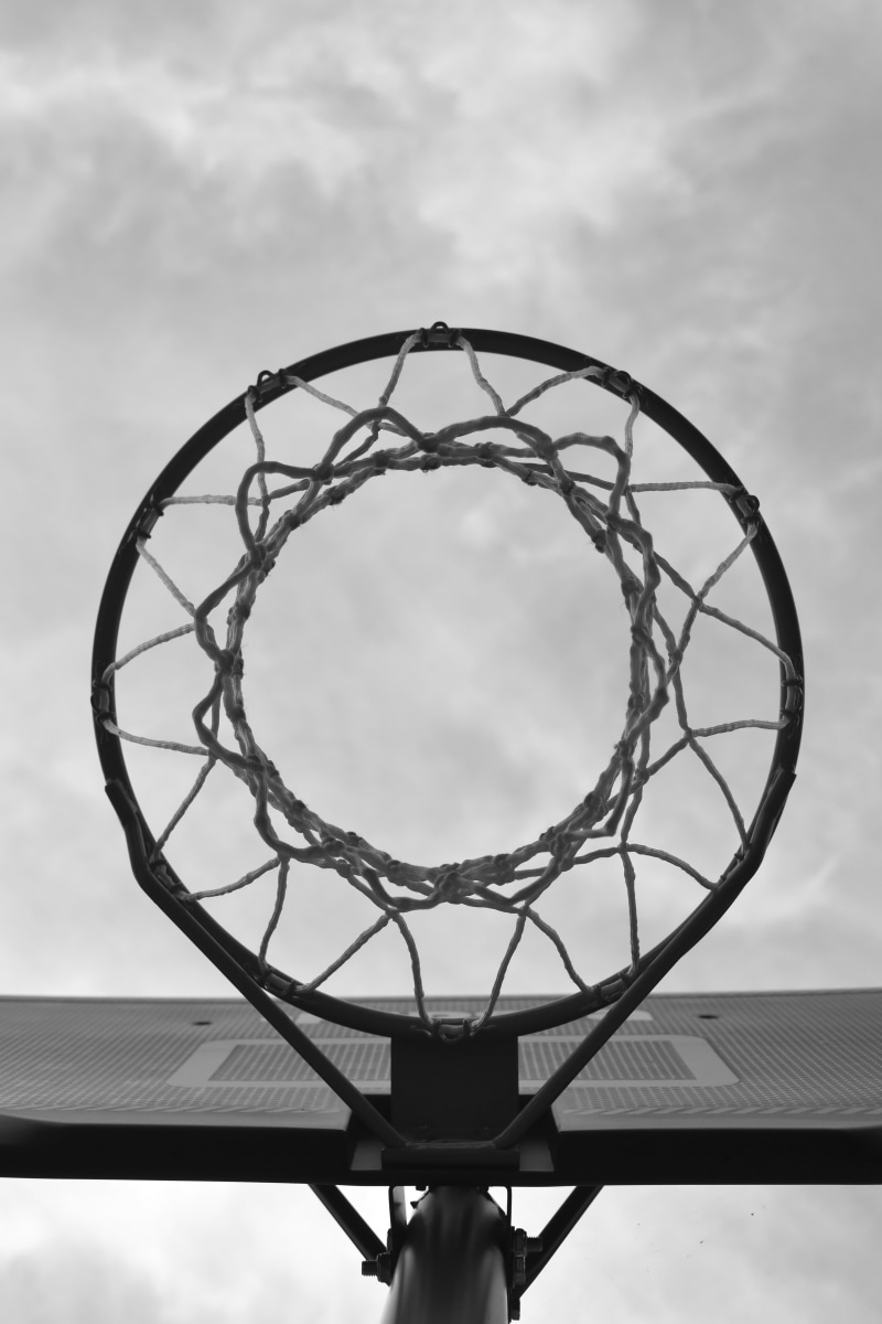 directly below, basketball, outdoors, design, sport, competition, ball, photo, shape, sky, geometric shape, basketball hoop, court, basketball - sport