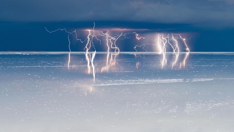 lightning, bolivia, horizon, mirror, long exposure, scenics - nature, nature, no people, uyuni, water, sky, salar de uyuni, cloud - sky, beauty in nature