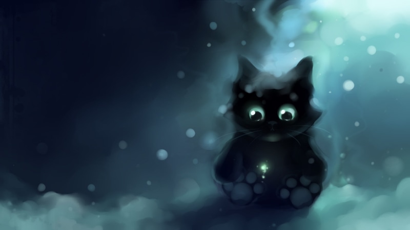 bubbles, artwork, cat, black cats, Apofiss, 1080P, fantasy art