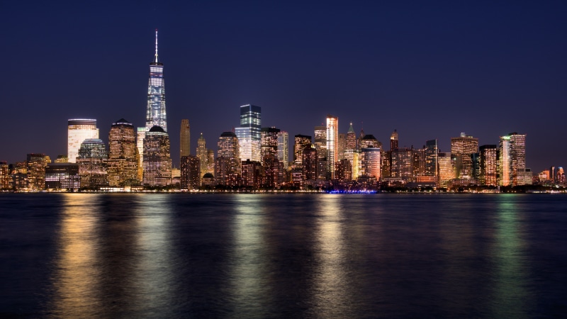 one world trade center, dusk, landmark, manhattan, new york, water, lower manhattan, 4K, night, new york city, freedom tower, nyc, metropolis, city, skyscraper