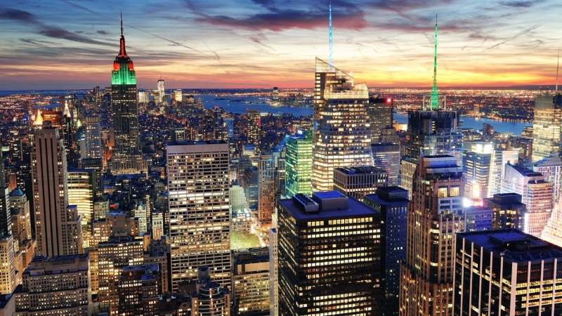 architecture, cloud - sky, new york, black, illuminated, white, spire, residential district, panoramic, modern, high Angle View, midtown Manhattan, business