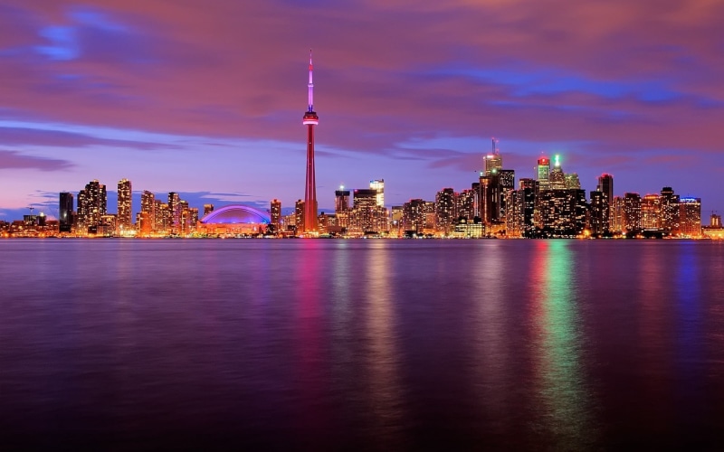 modern, tower, lake Ontario, canada, uSA, famous Place, city, twilight, empire State Building, toronto, spire, river, office building exterior, architecture
