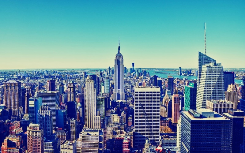 empire, hudson River, sunset, building Exterior, high Angle View, travel, building, financial District, the Americas, new york, sky, freedom Tower - New York