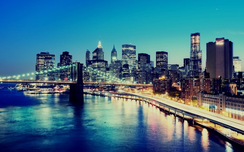 travel, illuminated, panoramic, waterfront, cityscape, downtown District, buildings, manhattan - New York City, lights, no People, lower Manhattan, reflection