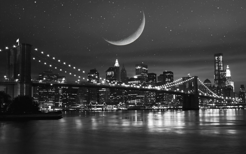 stars, dark, bridge, illuminated, full moon, waterfront, brooklyn - New York, black, city Life, urban Scene, modern, urban Skyline, architecture, famous Place
