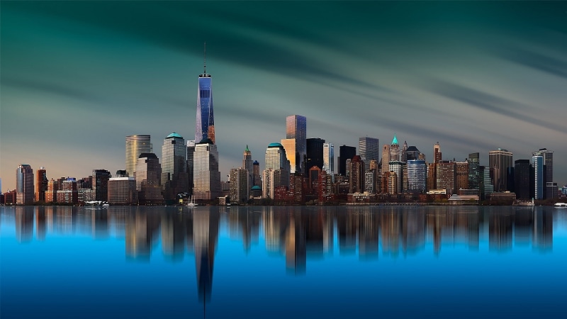 skyline, building, island, One World Trade Center, metropolis, calm, long exposure, water, Manhattan, cityscape, skyscraper, World Trade Center, CGI, sea