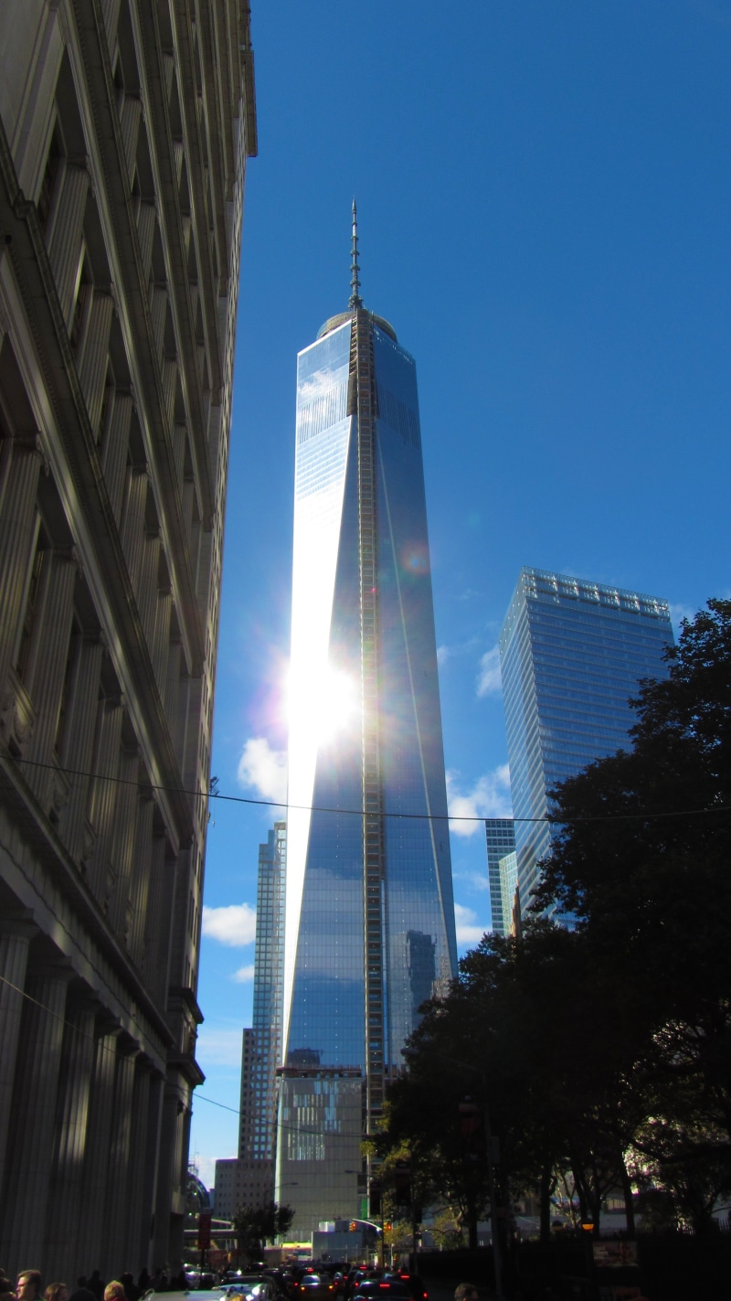 skyscraper, city, ny, lens flare, low angle view, tall - high, sunbeam, clear sky, no people, world trade center, building exterior, sky, nyc, nature, office