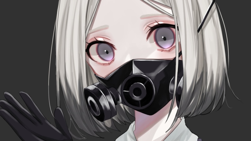 1080P, Gas Mask, Grey Hair, Purple Eyes, Girl, Anime, Original
